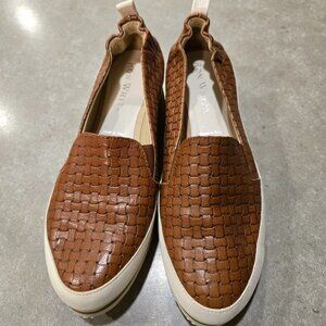 RON WHITE NIA Women's Leather Upper Slip-On Platform Shoe - Tan/Cream - Sze 7.5M